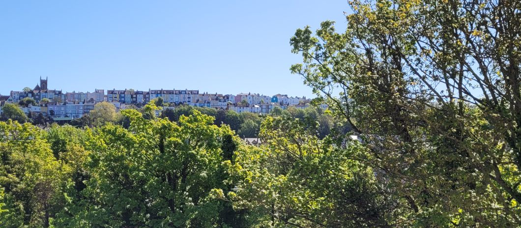 A view of West Hill in Hastings, in the spring sunlight of an April day